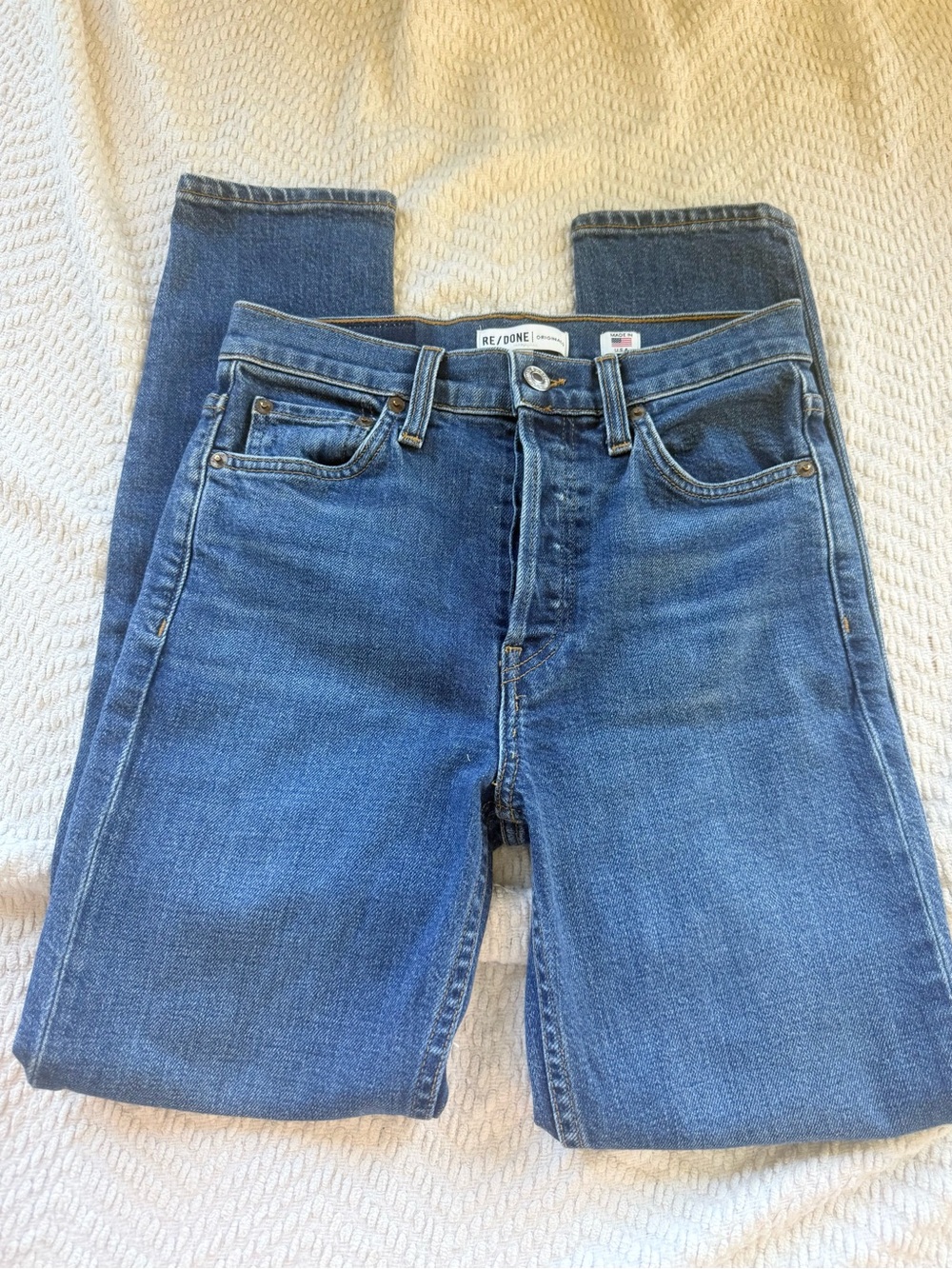 Re/Done Medium Blue High-Rise Straight Jeans
